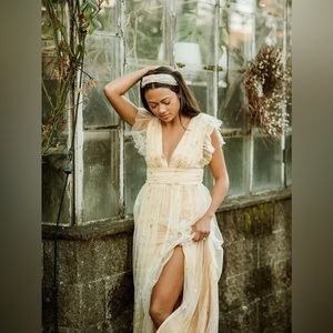 Starry Eyed Glitter Star Mesh Maxi- Gold (Size S)